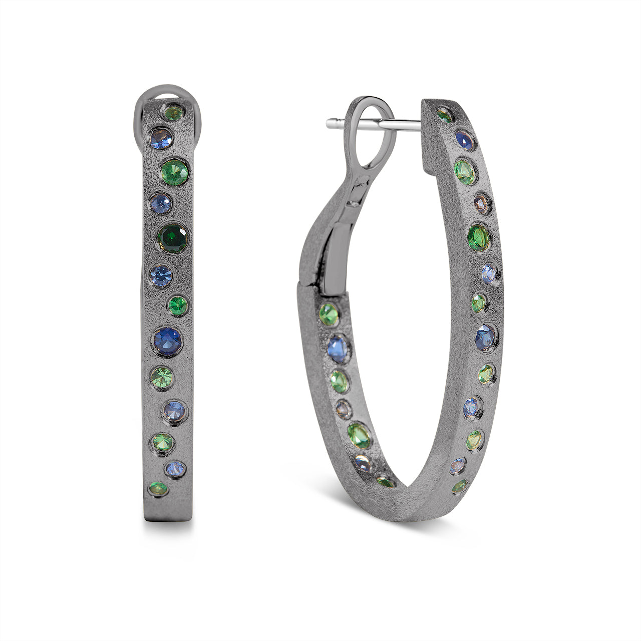 Sapphire & Tsavorite Scatter Oval Hoop Earring