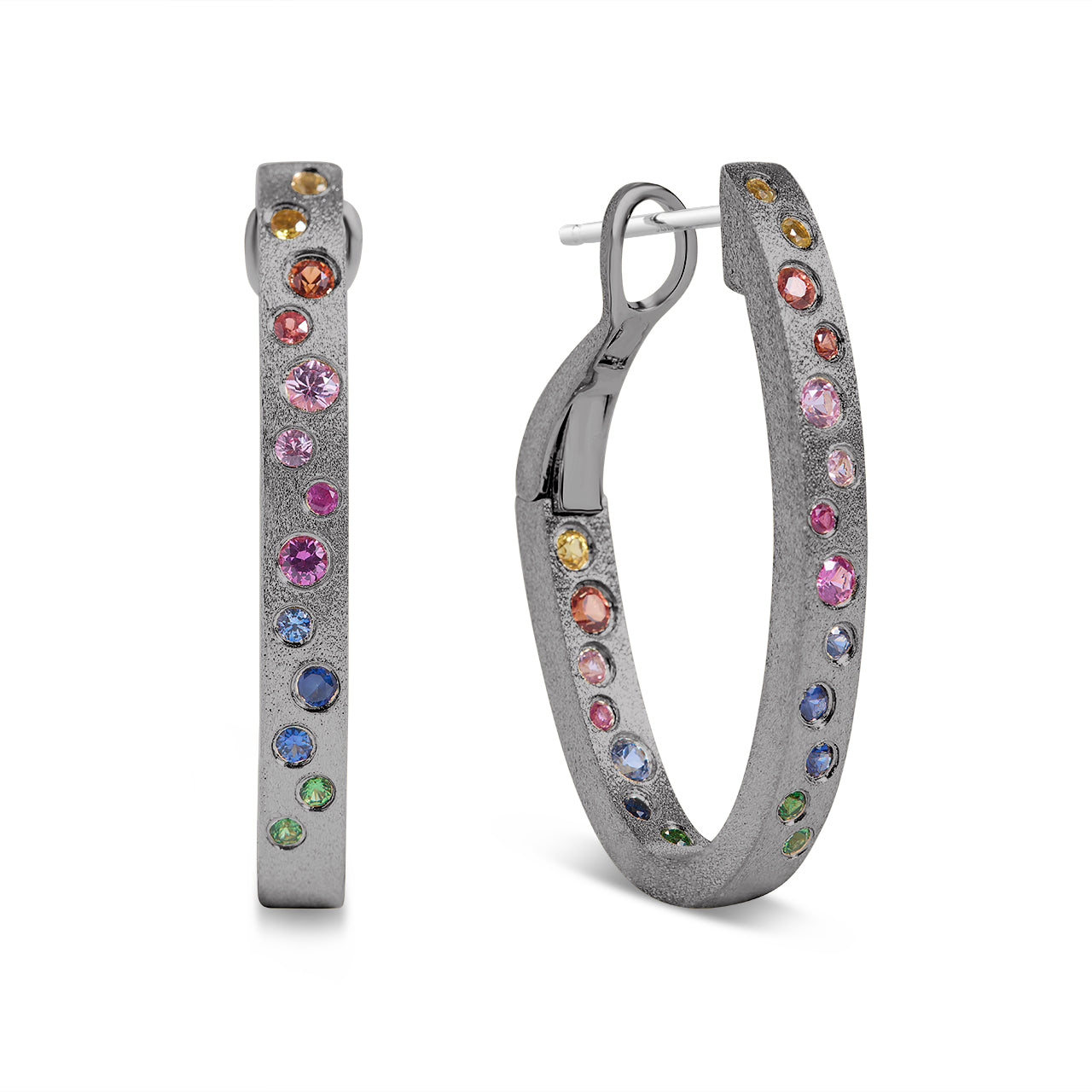 Rainbow Sapphire Scatter Oval Hoop Earring
