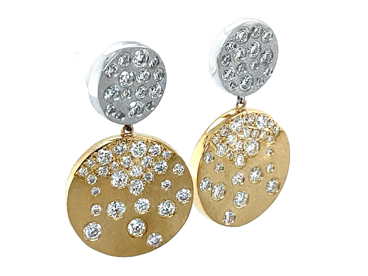 Diamond Confetti Double Disc Dangle Earring, 9.8/16mm, Satin Finish