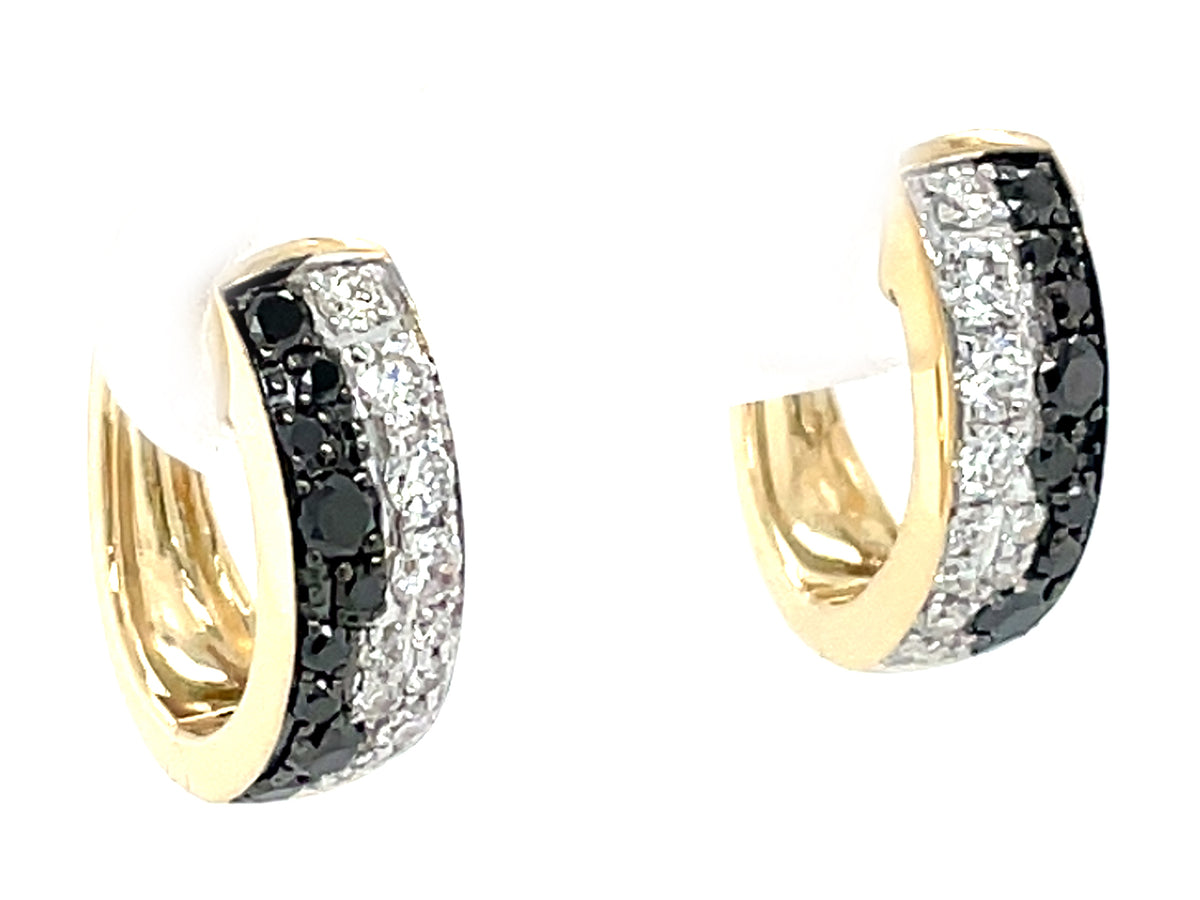 BLACK & WHITE DIAMOND PAVE HOOP EARRING, 14X13MM