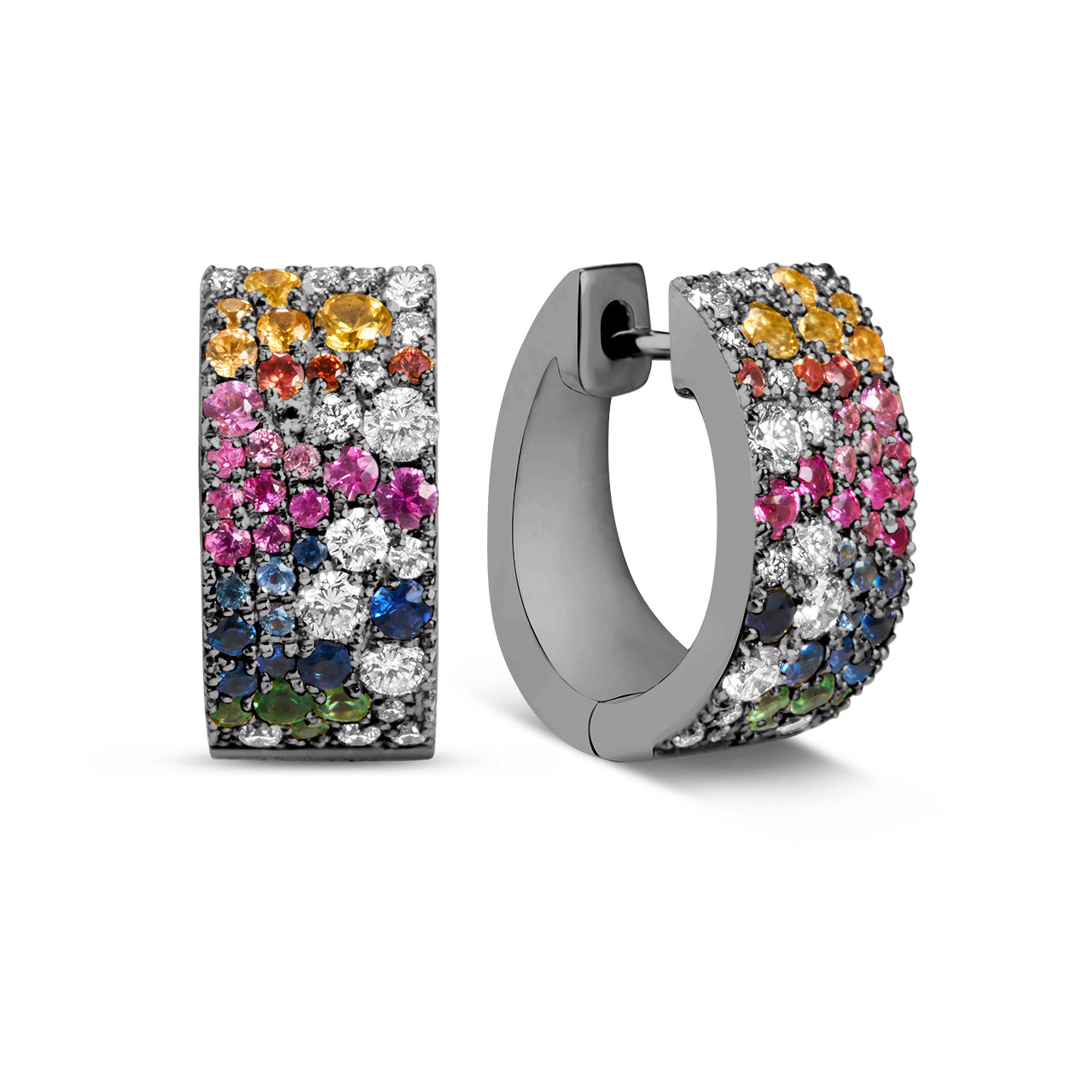 Rainbow Sapphire & Diamond Pave Confetti Signature Huggie Earring