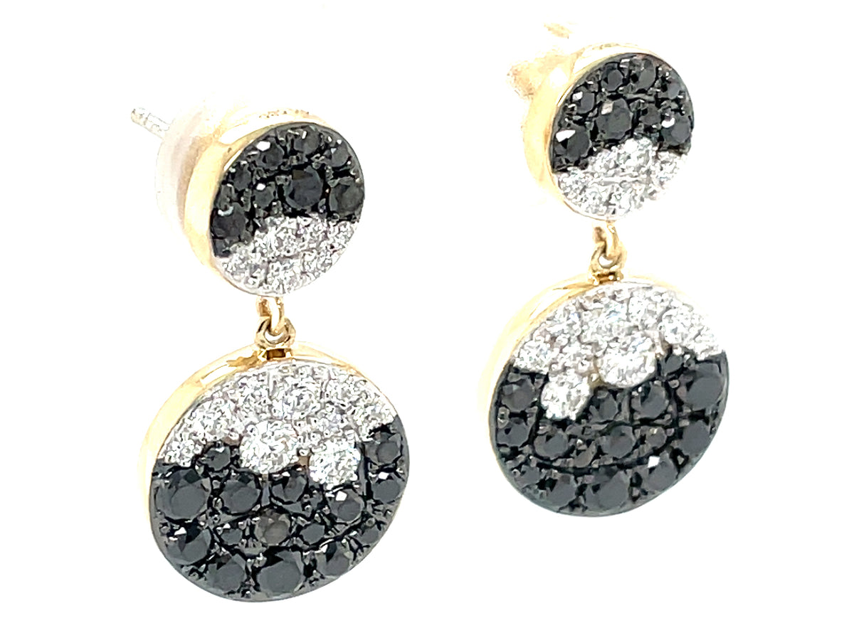 BLACK & WHITE DIAMOND PAVE DOUBLE DISC DANGLE EARRING, 7.8/11.8MM