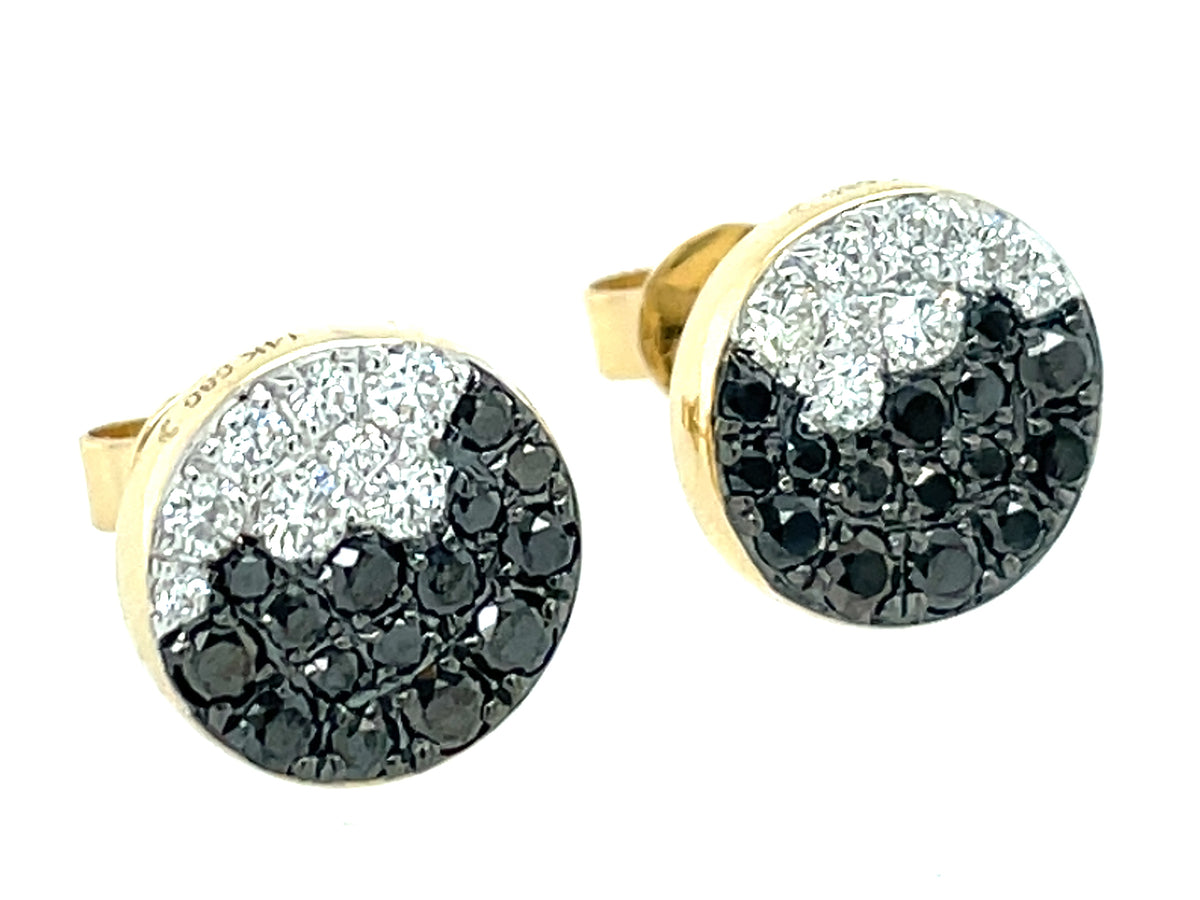 Black White Diamond Pave Disc Stud Earring, 9.5mm