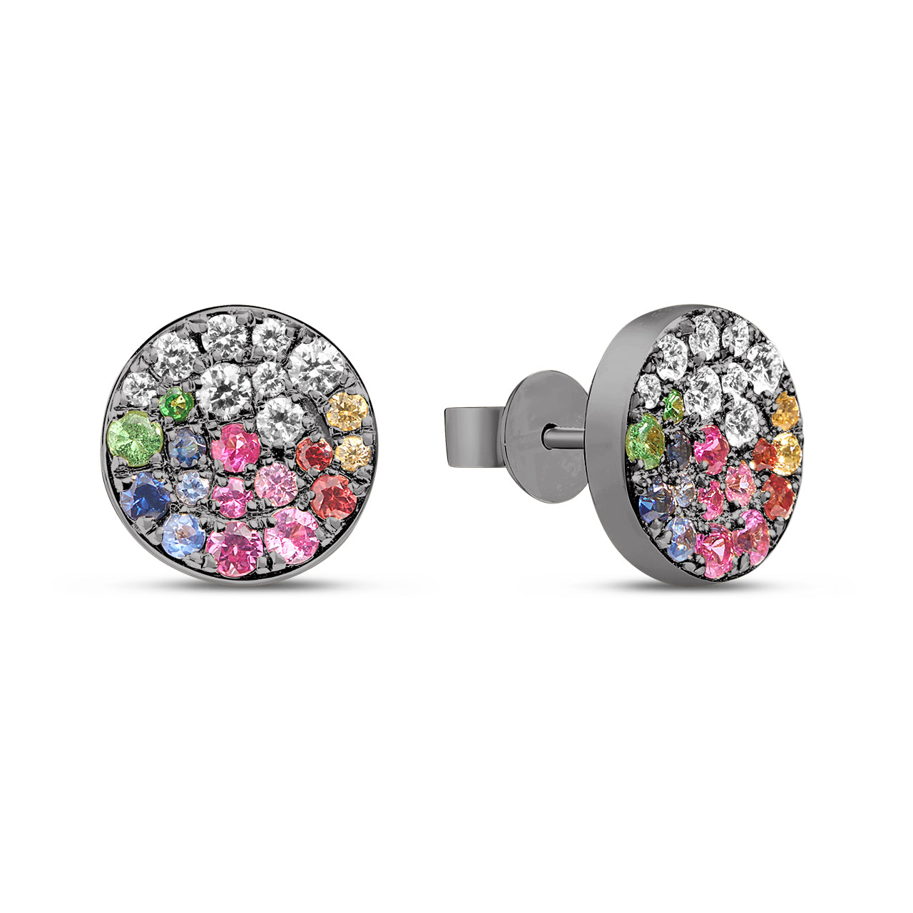 Rainbow Sapphire & Diamond Pave Confetti Stud Earring