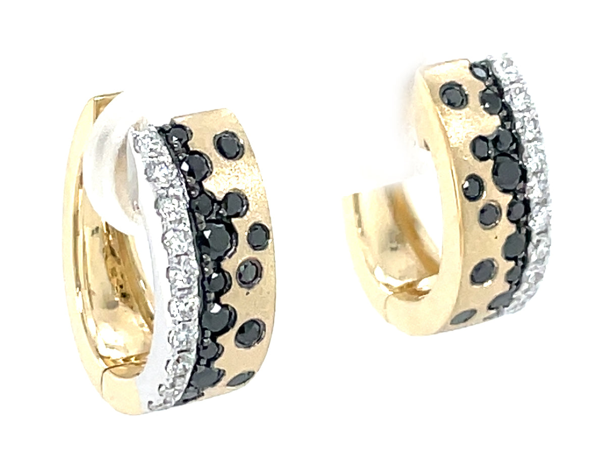 Black White Diamond Edge Confetti Hoop Earring, 15x13mm, Satin Finish