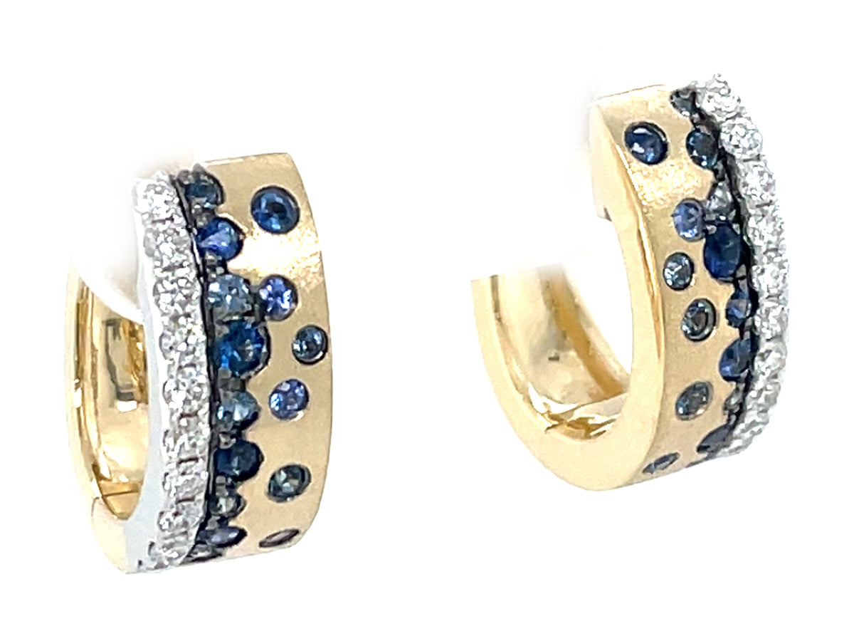 Blue Sapphire Diamond Edge Confetti Hoop Earring