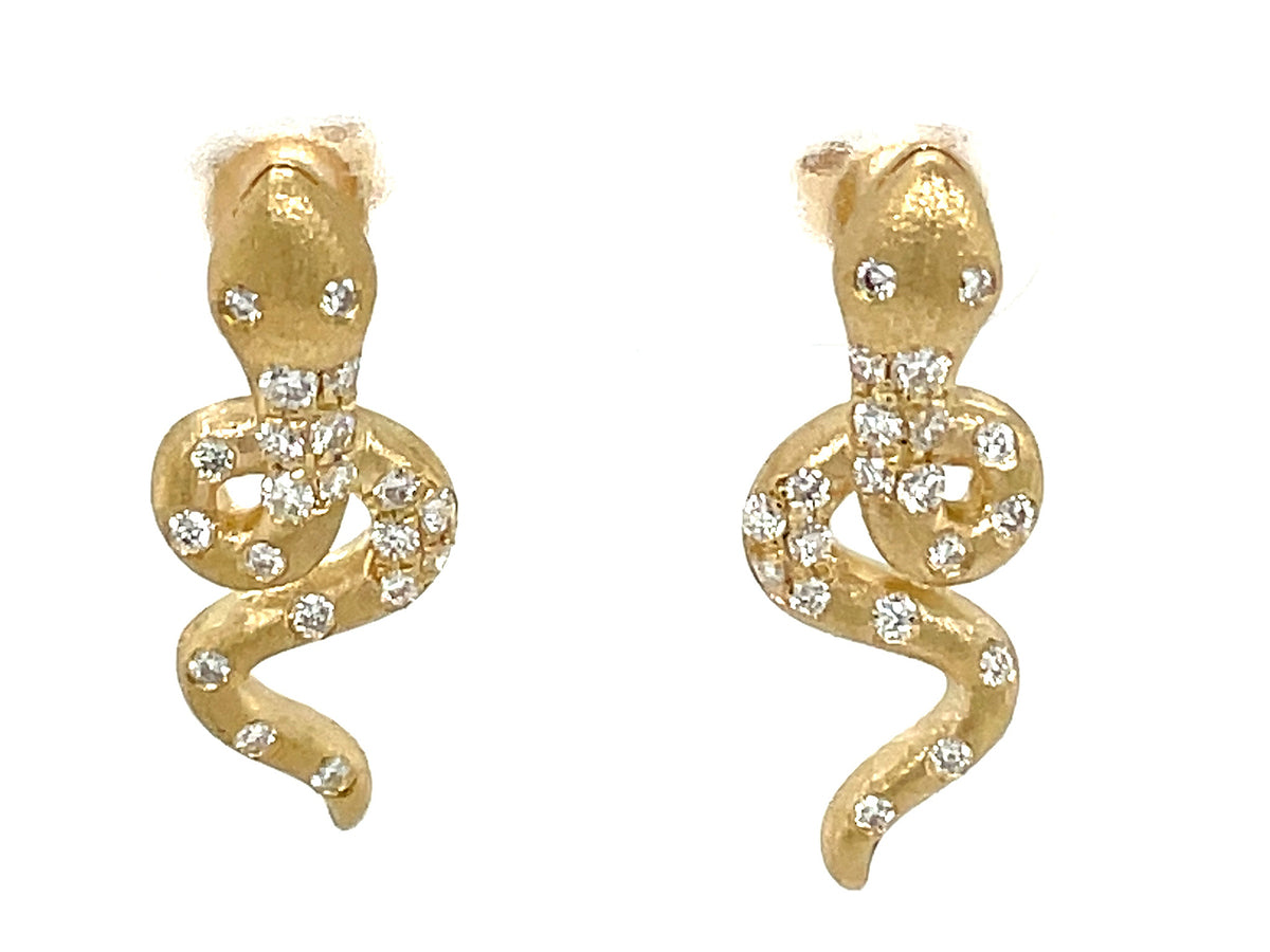 DIAMOND SNAKE DANGLE EARRING, 22X8.5MM, SATIN FINISH