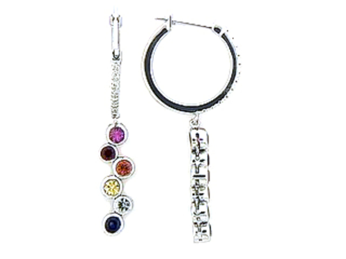 RAINBOW SAPPHIRE & DIAMOND EARRING, 18KW (H/U)