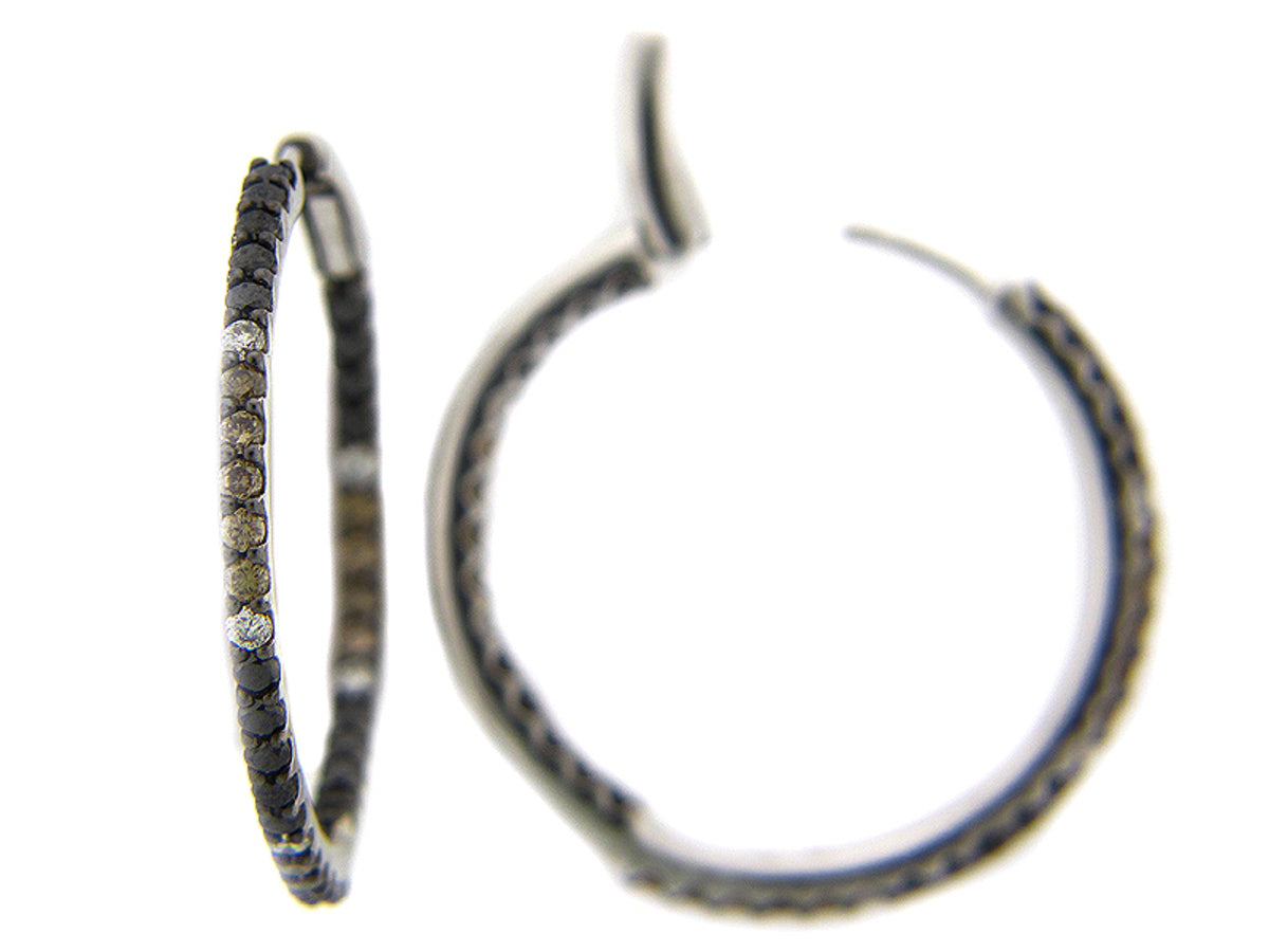 BLACK, BROWN & WHITE DIAMOND EARRING, 14KW (R/N)