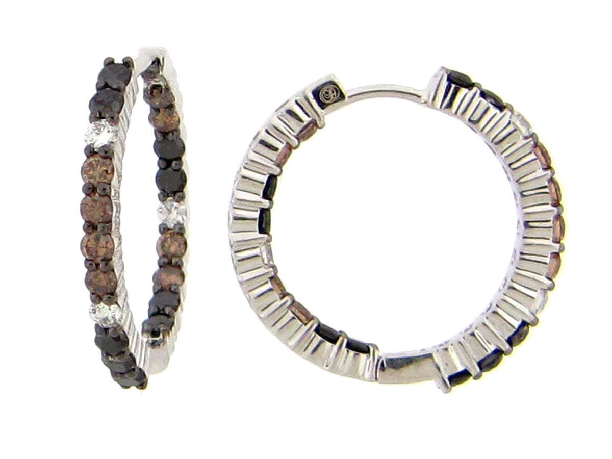 BLACK, BROWN & WHITE DIAMOND EARRING, 14KW (R/N)