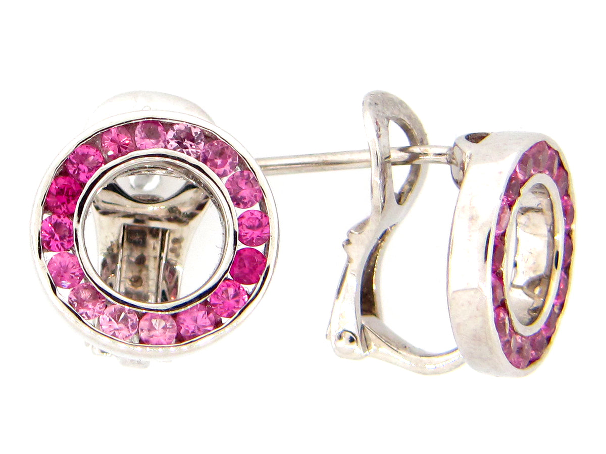PINK SAPPHIRE CIRCLE EARRING, 14KW (H)