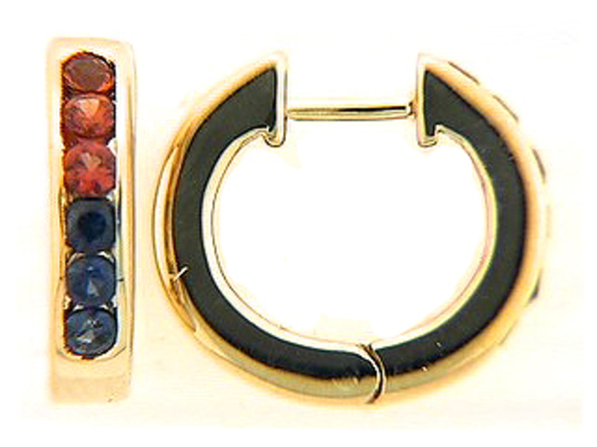 SAPPHIRE & ORANGE SAPPHIRE EARRING, 18KY (H/U)