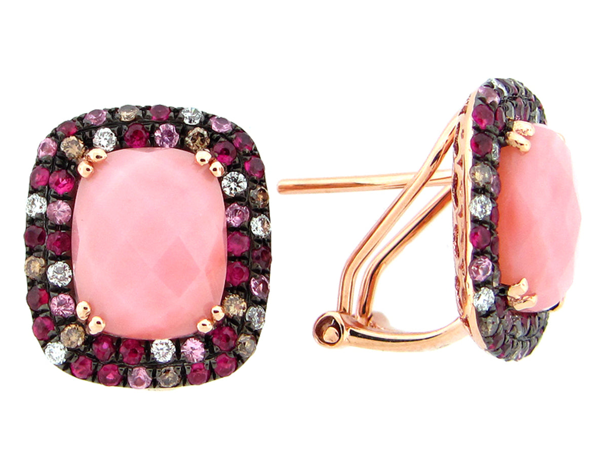 CHB PINK OPAL, BROWN & WHITE DIAMOND, RUBY & PINK SAPPHIRE EARRING, 14KR (N/H), C=5.54