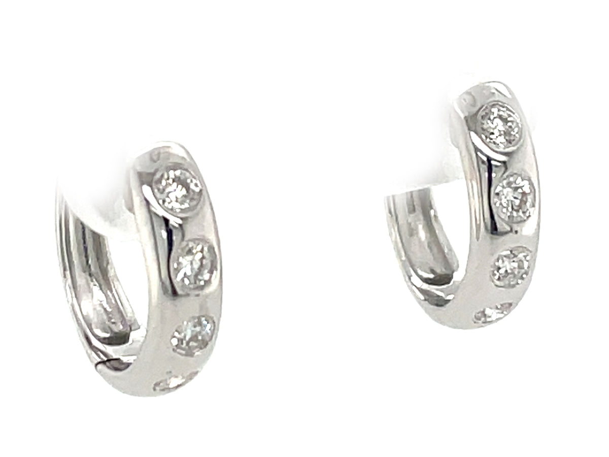 Diamond Burnish Set Round Huggy Earring, 13mm