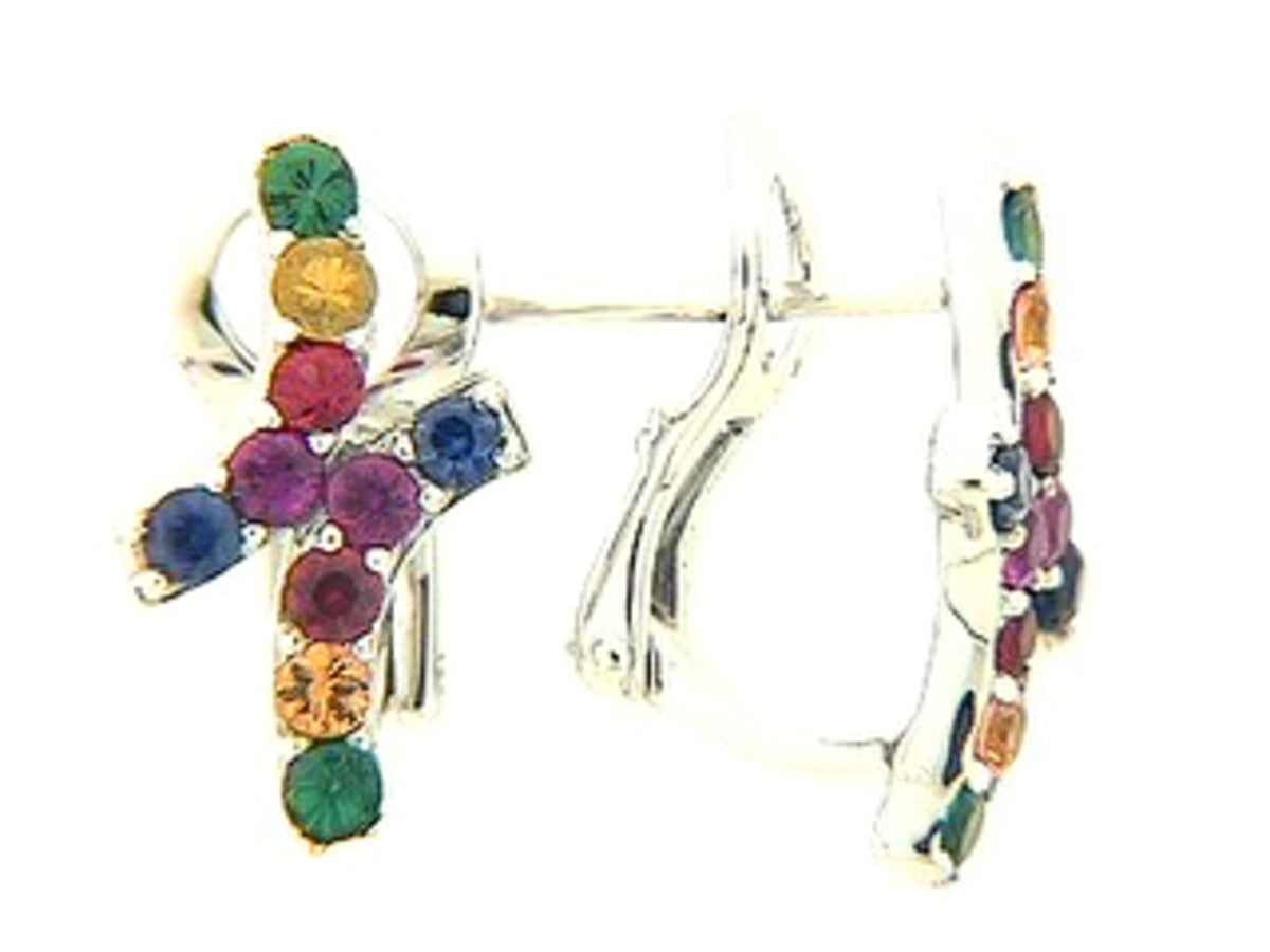 RAINBOW SAPPHIRE & TSAVORITE EARRING, 18KW (H/U)