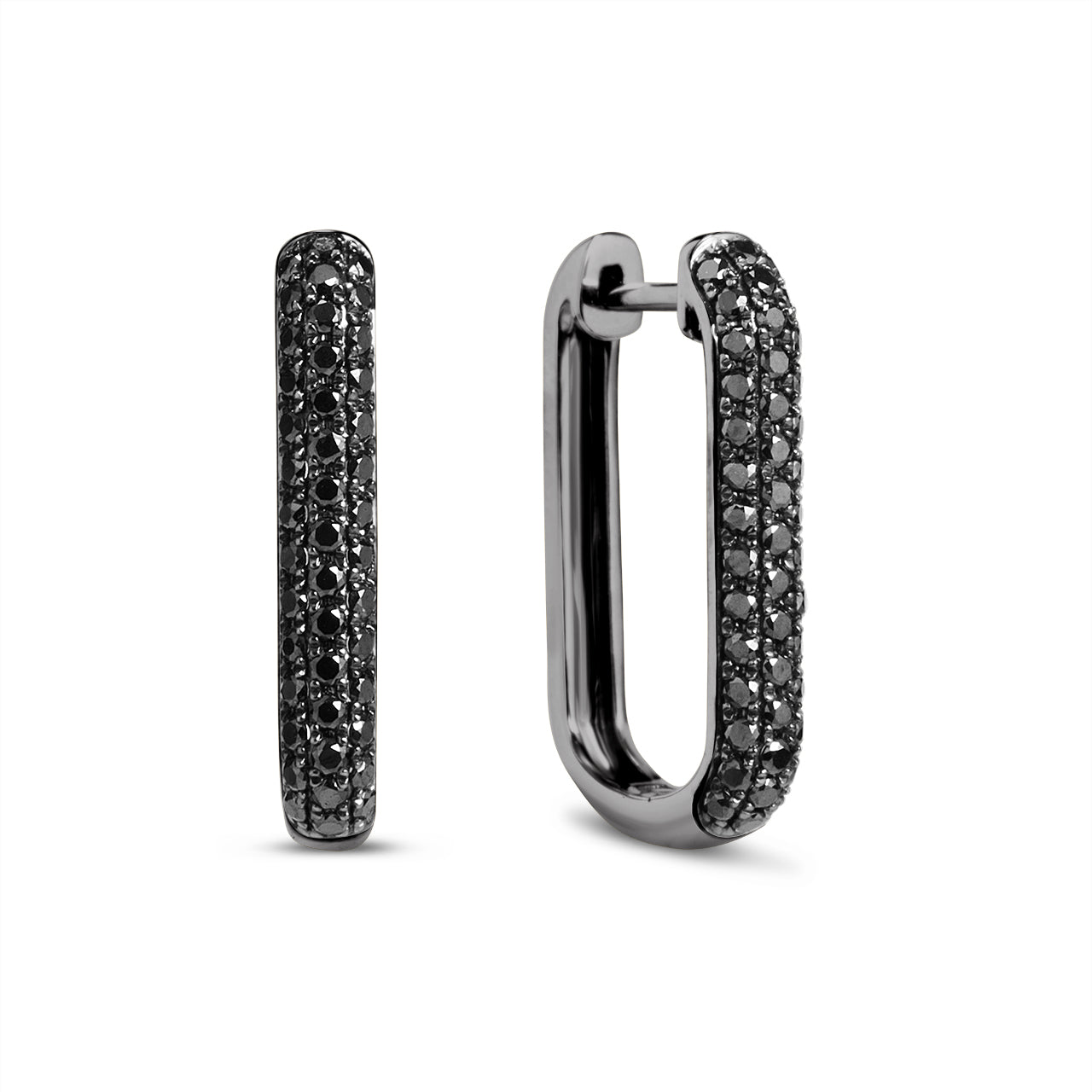 Black Diamond Rectangle Hoop Earring
