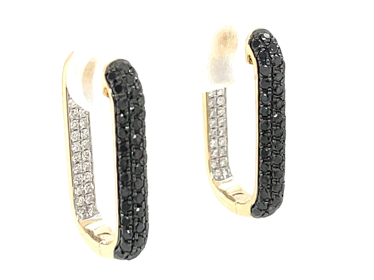 BLACK & WHITE DIAMOND PAVE HALF & HALF INSIDE OUTSIDE HOOP EARRING