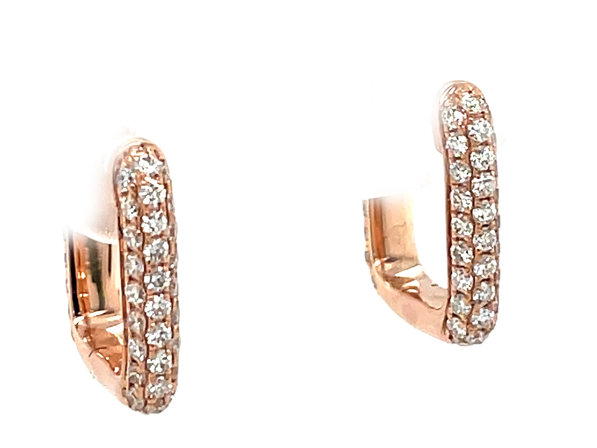 Diamond Pave Reversible Rectangle Hoop Earring, 14x12mm