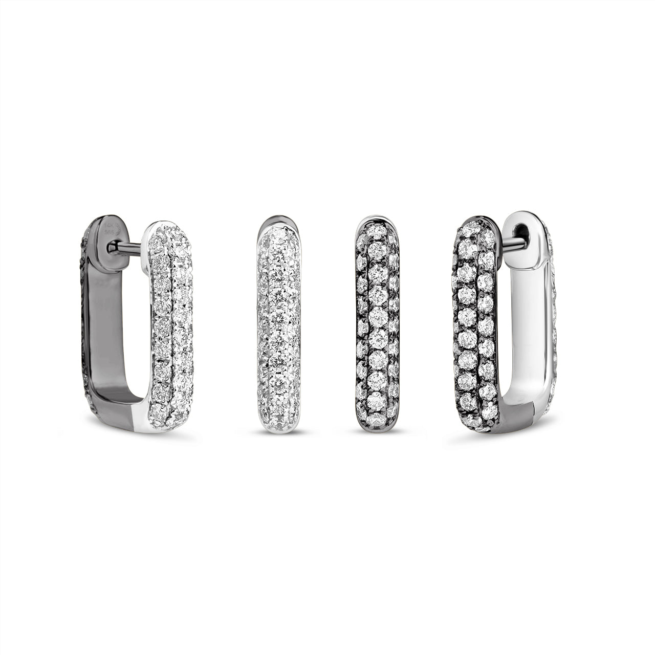 Diamond Pave Reversible Rectangle Huggie Earring