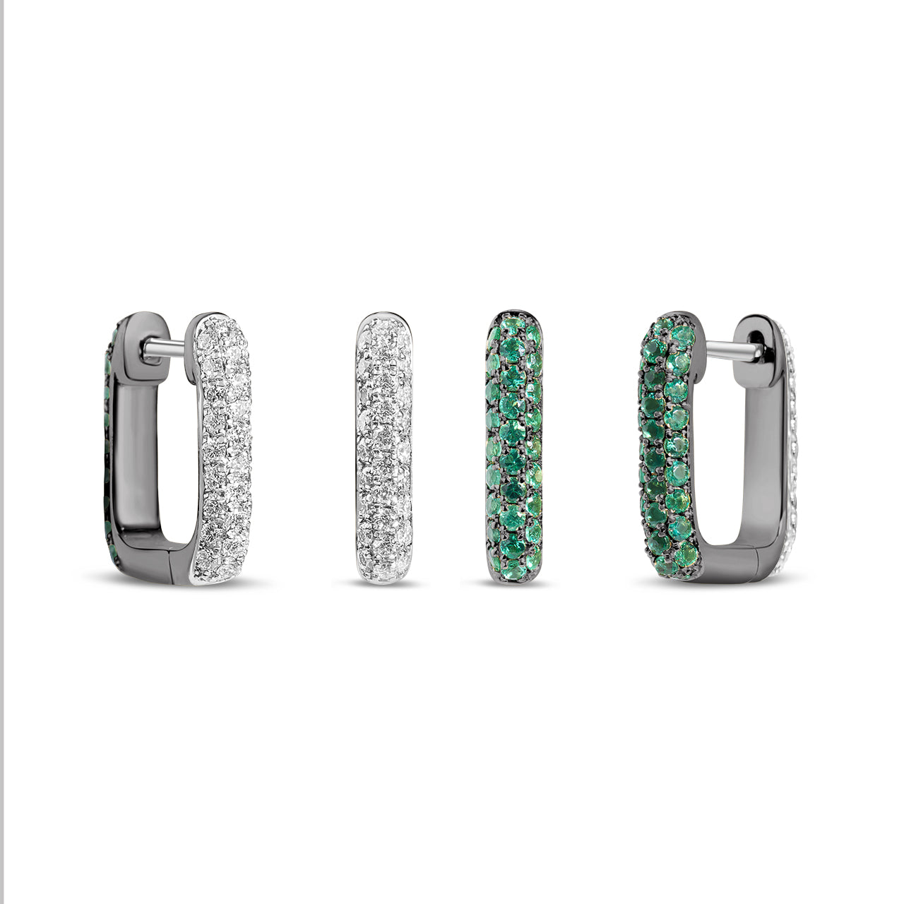 Emerald & Diamond Pave Reversible Rectangle Huggie Earring