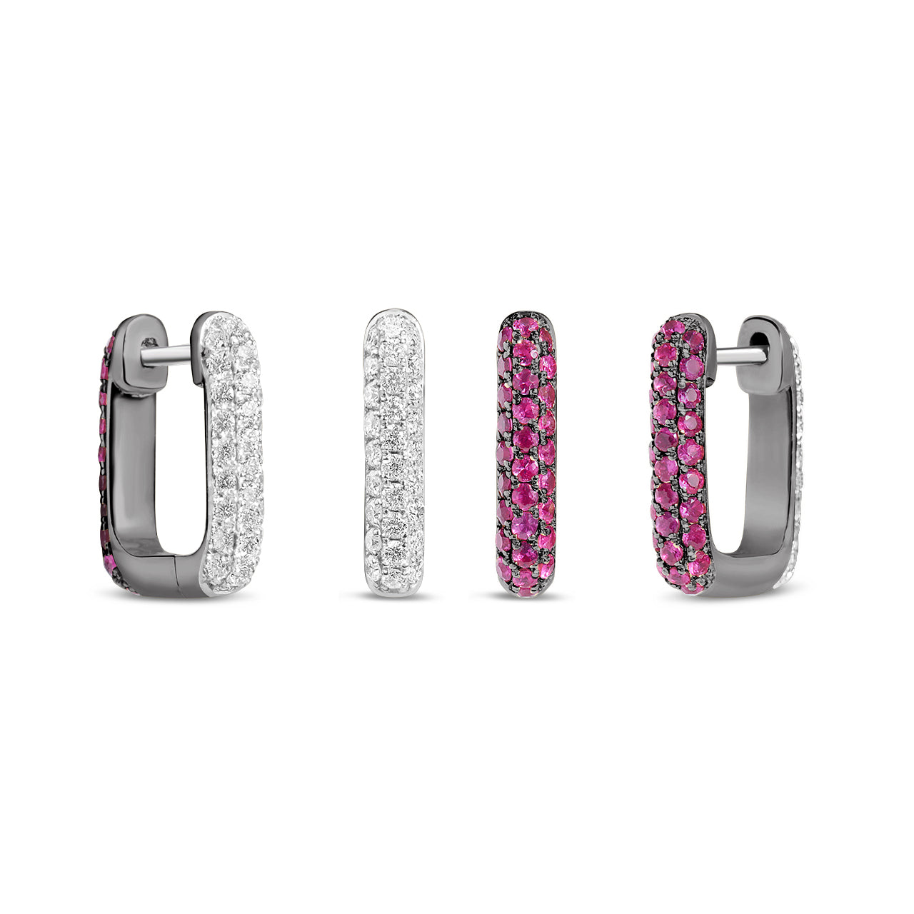 Ruby & Diamond Pave Reversible Rectangle Huggie Earring