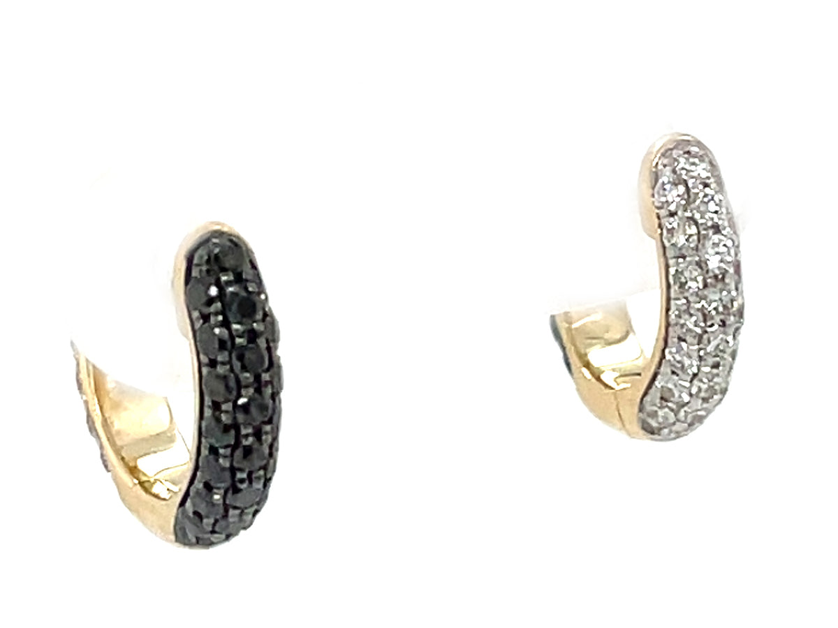 Black White Diamond Pave Reversible Hoop Earring, 12.5mm
