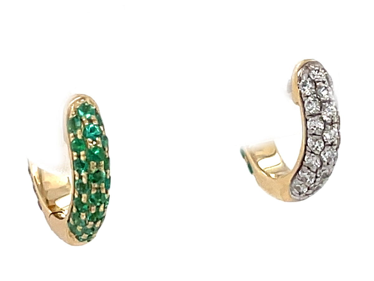 Emerald Diamond Pave Reversible Hoop Earring, 12.5mm