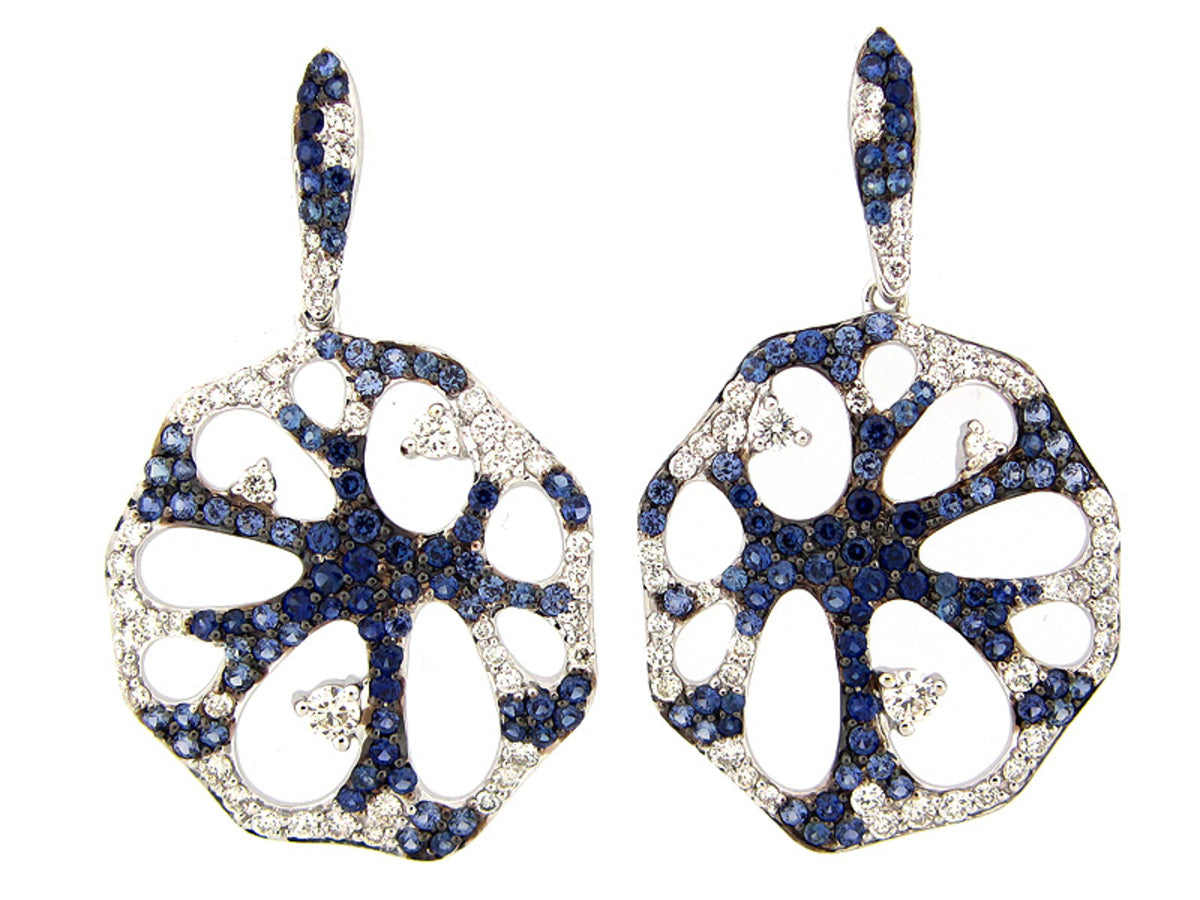 SAPPHIRE & DIAMOND EARRING, 14KW (H)