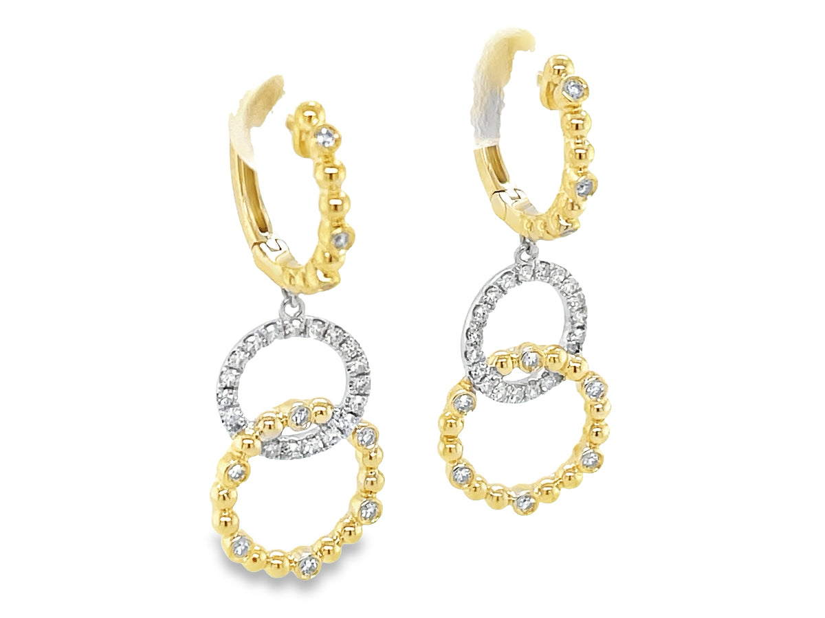 DIAMOND 2 CIRCLE INTERLOCKING BEADED DANGLE EARRING, 31MM, 14KWY (N)