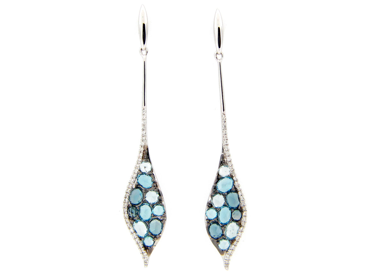 BLUE TOPAZ & DIAMOND EARRING, 14KW (H)