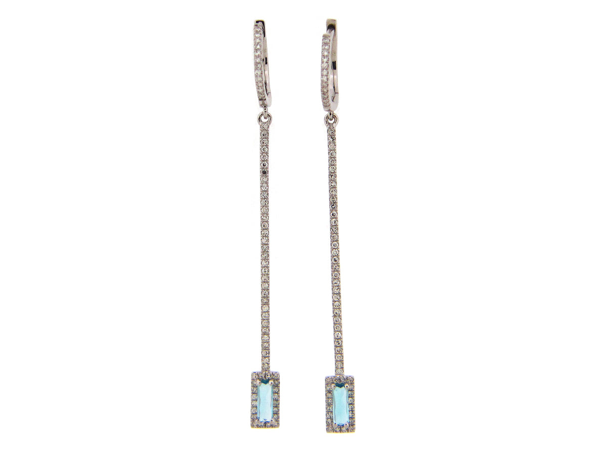 BLUE TOPAZ & DIAMOND BAR DROP EARRING, 14KW (R)