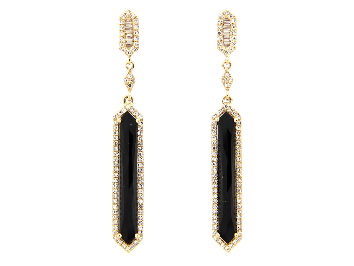 BLACK ONYX & DIAMOND DANGLE BAR EARRING