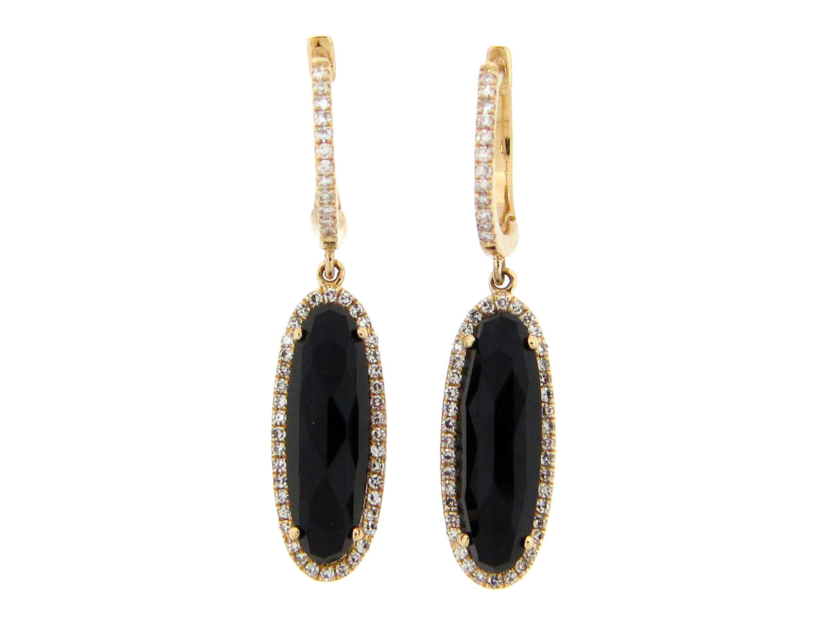 BLACK ONYX & DIAMOND OVAL DROP EARRING, 14KY (D)