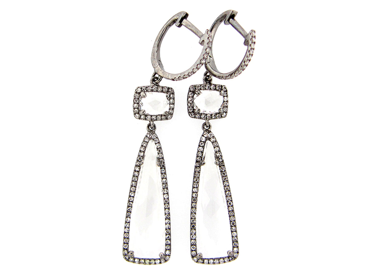 WHITE TOPAZ & DIAMOND EARRING, 14K BLACK FINISH, (H)