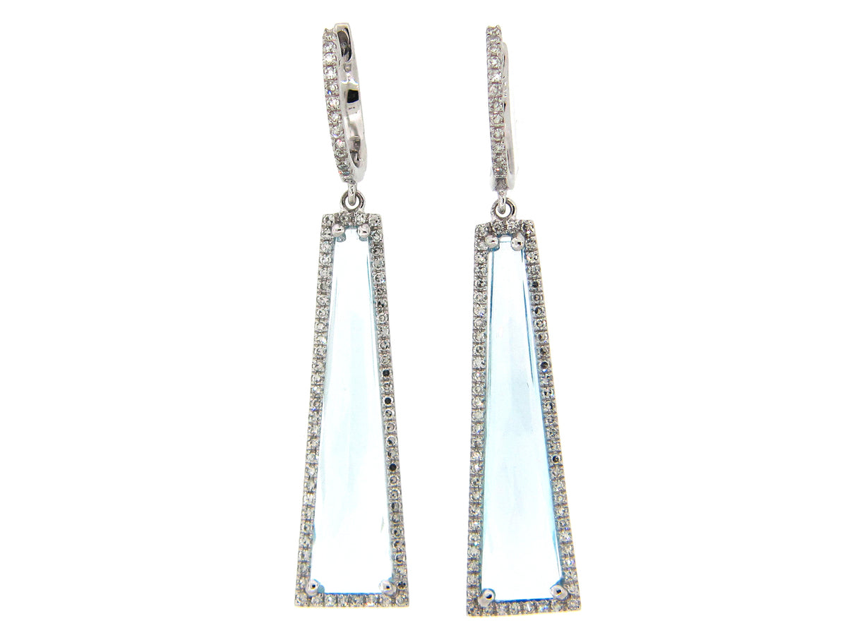 BLUE TOPAZ & DIAMOND EARRING, 14KW (H)