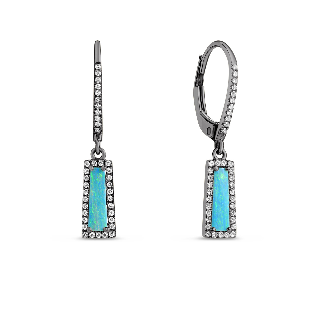 Opal & Diamond Trapezoid Dangle Earring