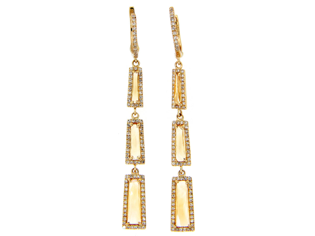 CITRINE & DIAMOND 3 STATION EARRING, 14KY (H)