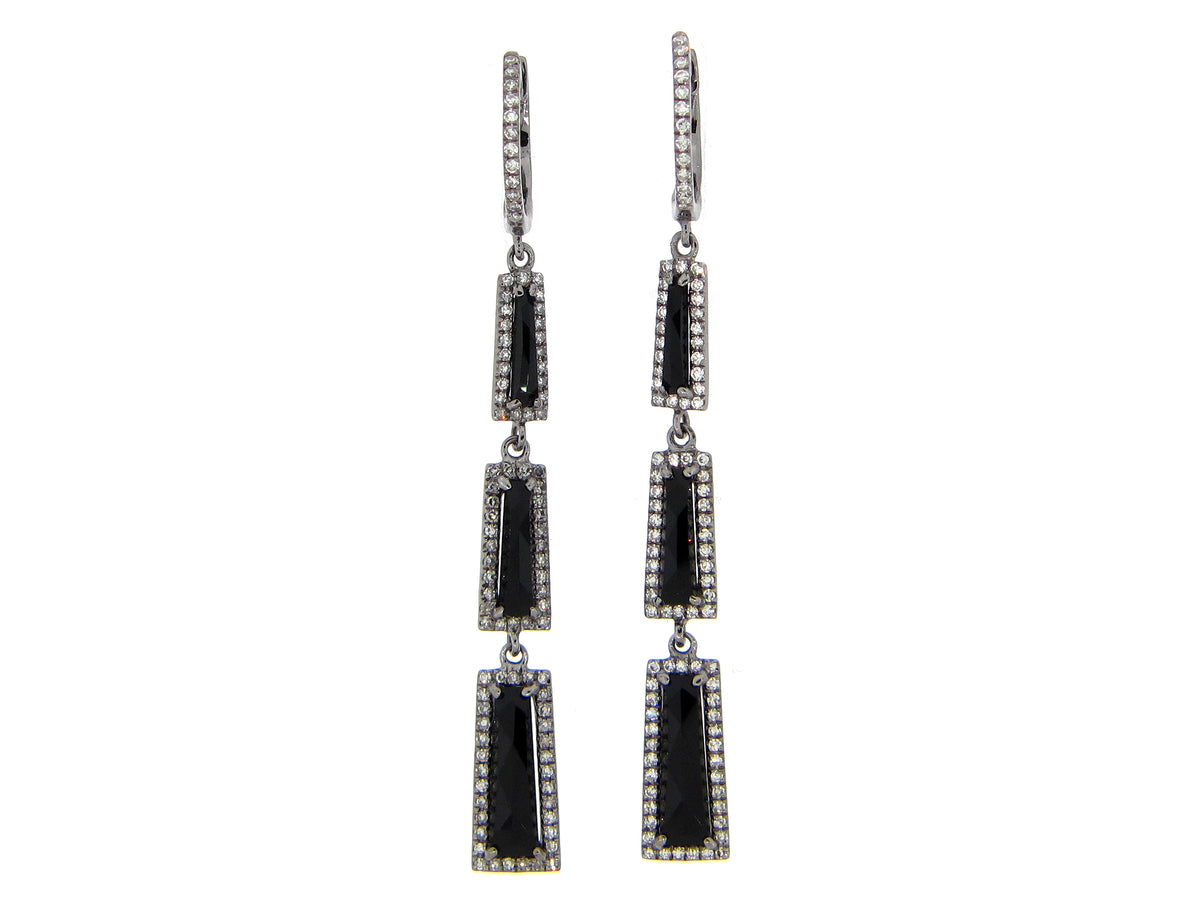 BLACK ONYX & DIAMOND EARRING, 14K BLACK FINISH (D)