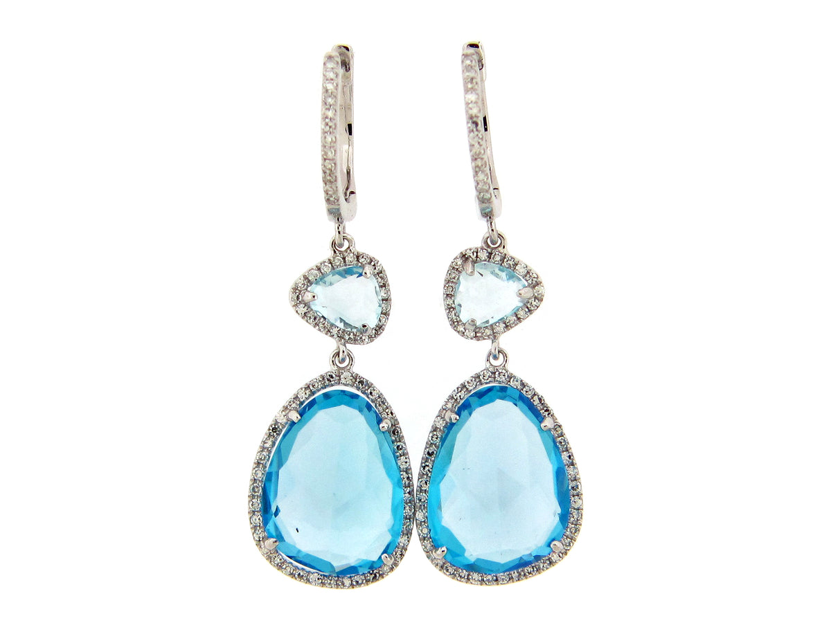 SWISS & SKY BLUE TOPAZ & DIAMOND EARRING, 14KW (R)