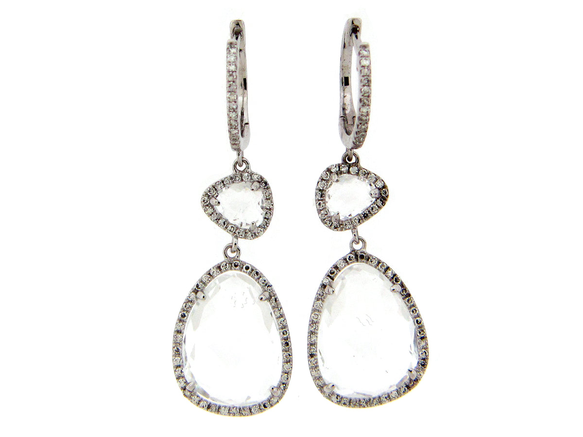 WHITE TOPAZ & DIAMOND EARRING, 14KW (H)