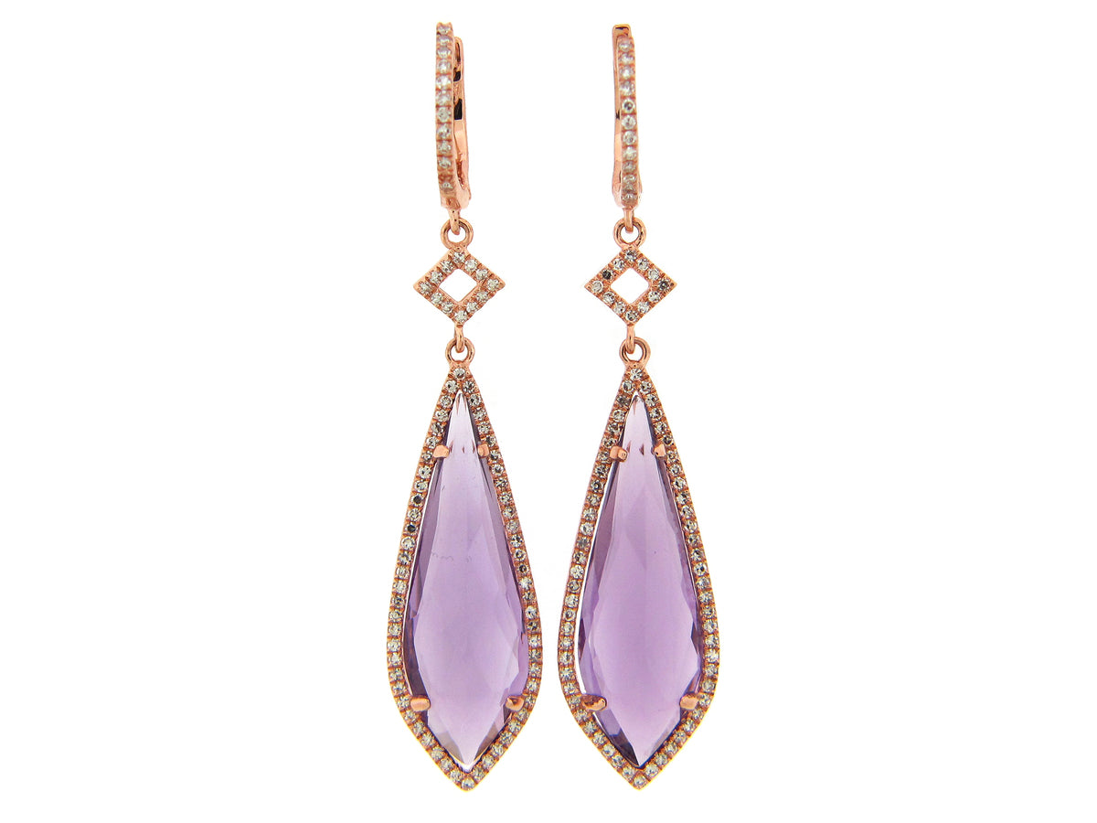 AMETHYST & DIAMOND EARRING, 14KR (H)