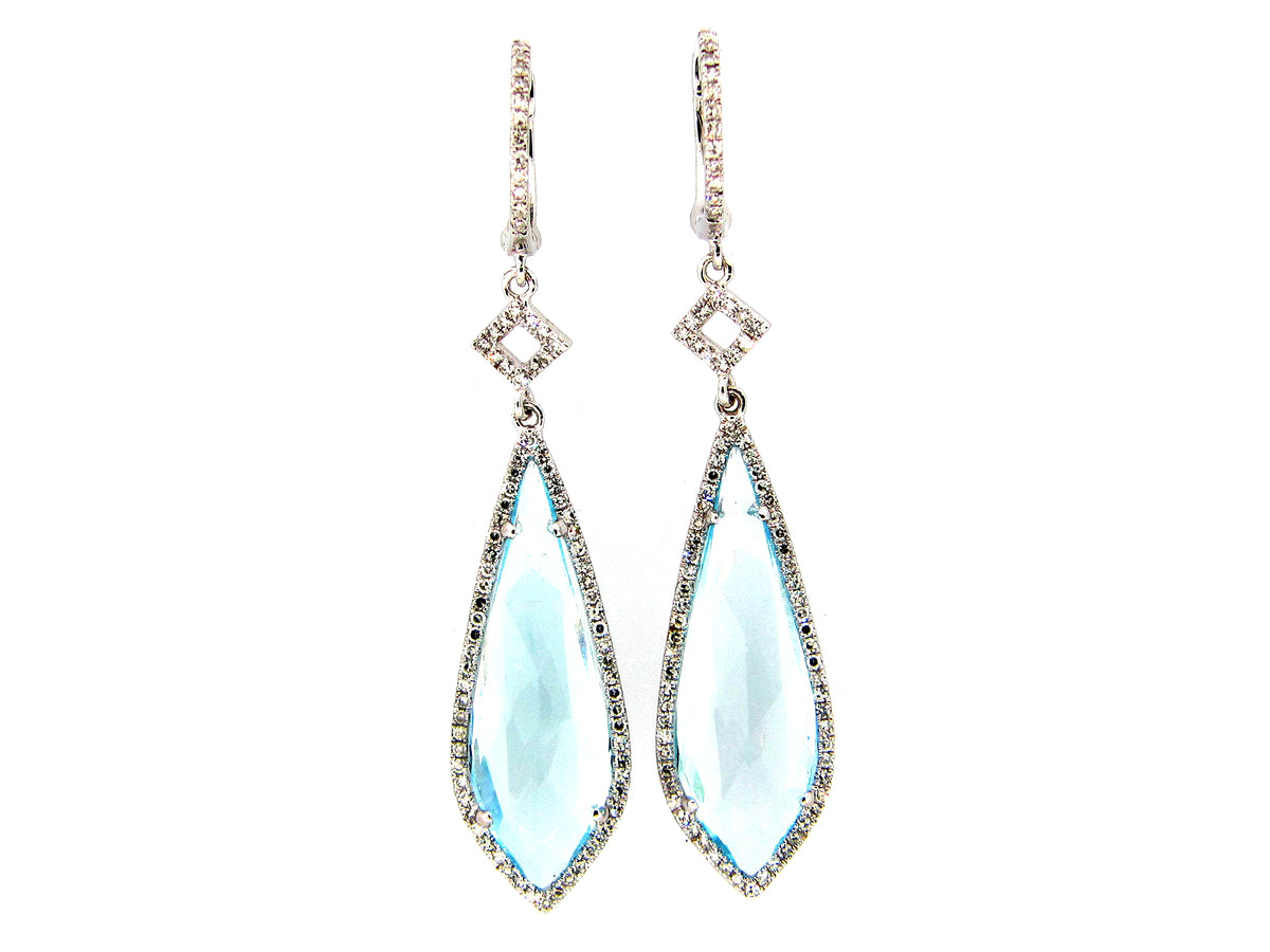 BLUE TOPAZ & DIAMOND EARRING, 14KW (R)