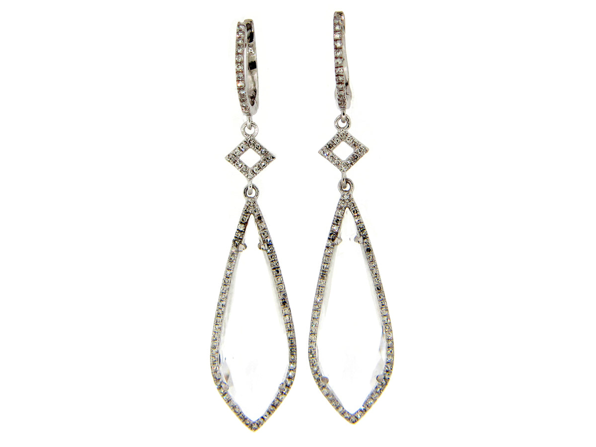 WHITE TOPAZ & DIAMOND EARRING, 14KW (H)