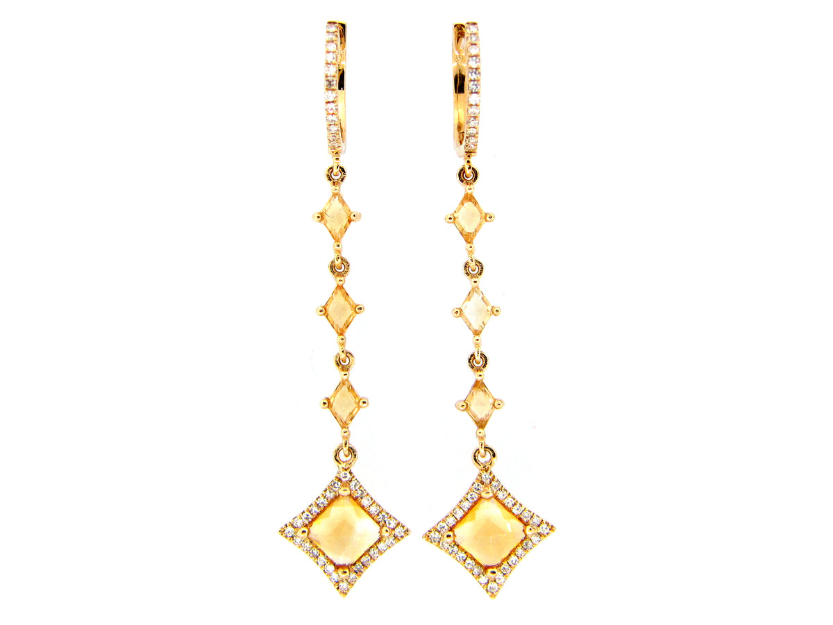 CITRINE & DIAMOND EARRING, 14KY (H)