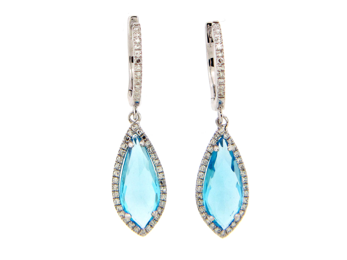 SWISS BLUE TOPAZ & DIAMOND EARRING, 14KW (R)