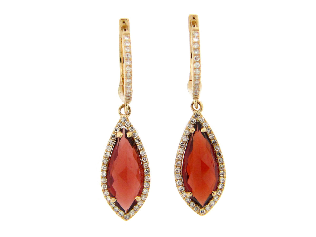 GARNET & DIAMOND EARRING, 14KY (N)