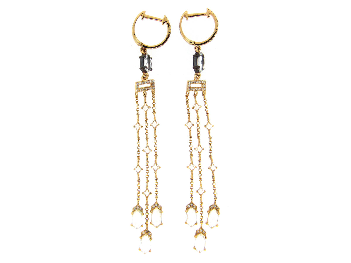 WHTIE TOPAZ & DIAMOND EARRING, 14KY (H)