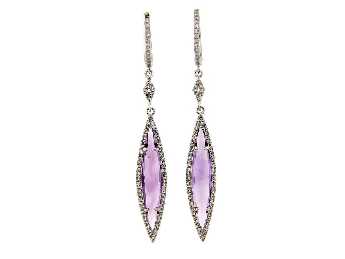 AMETHYST & DIAMOND EARRING, 14KW (H)