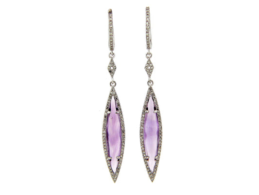 AMETHYST & DIAMOND EARRING, 14KW (H)