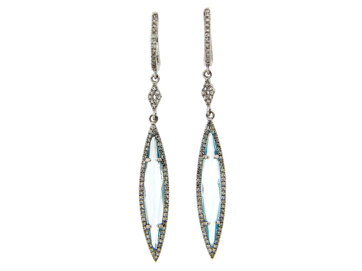 BLUE TOPAZ & DIAMOND EARRING, 14KW (H)